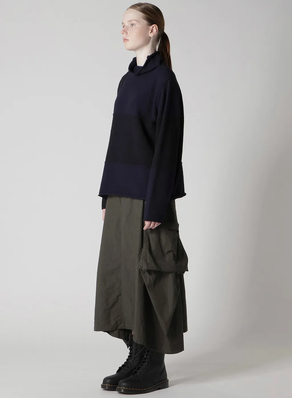 Hard-Twisted Block Intarsia High-Neck Pullover