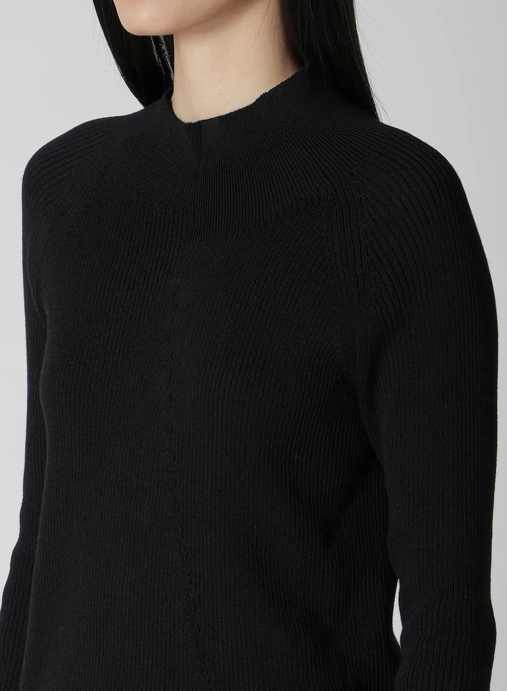 Cotton Rib Twisted High-Neck Pullover