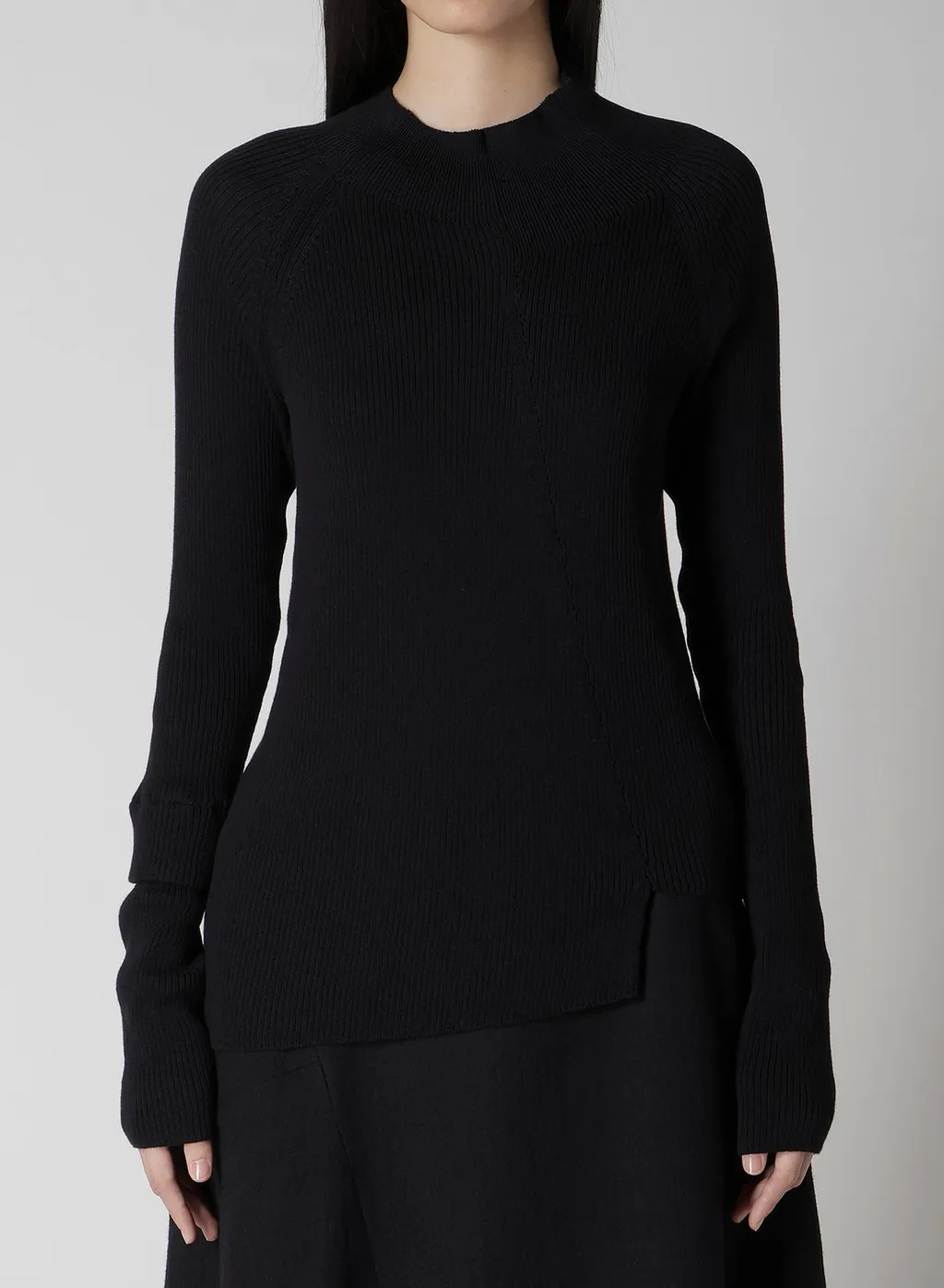 Cotton Rib Twisted High-Neck Pullover
