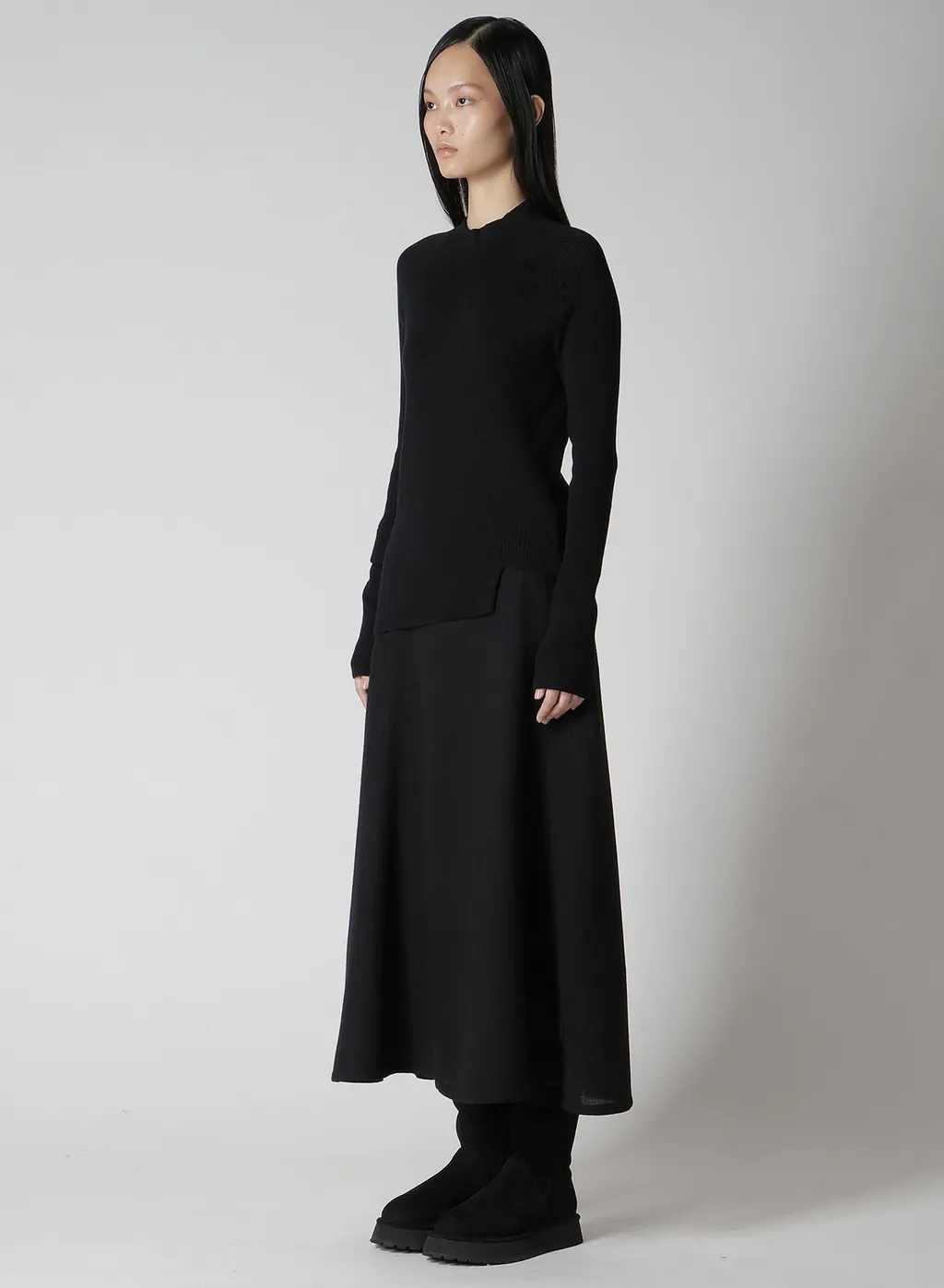 Cotton Rib Twisted High-Neck Pullover