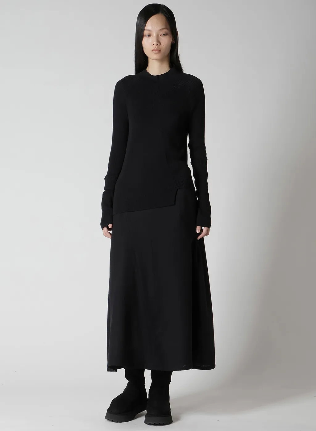 Cotton Rib Twisted High-Neck Pullover