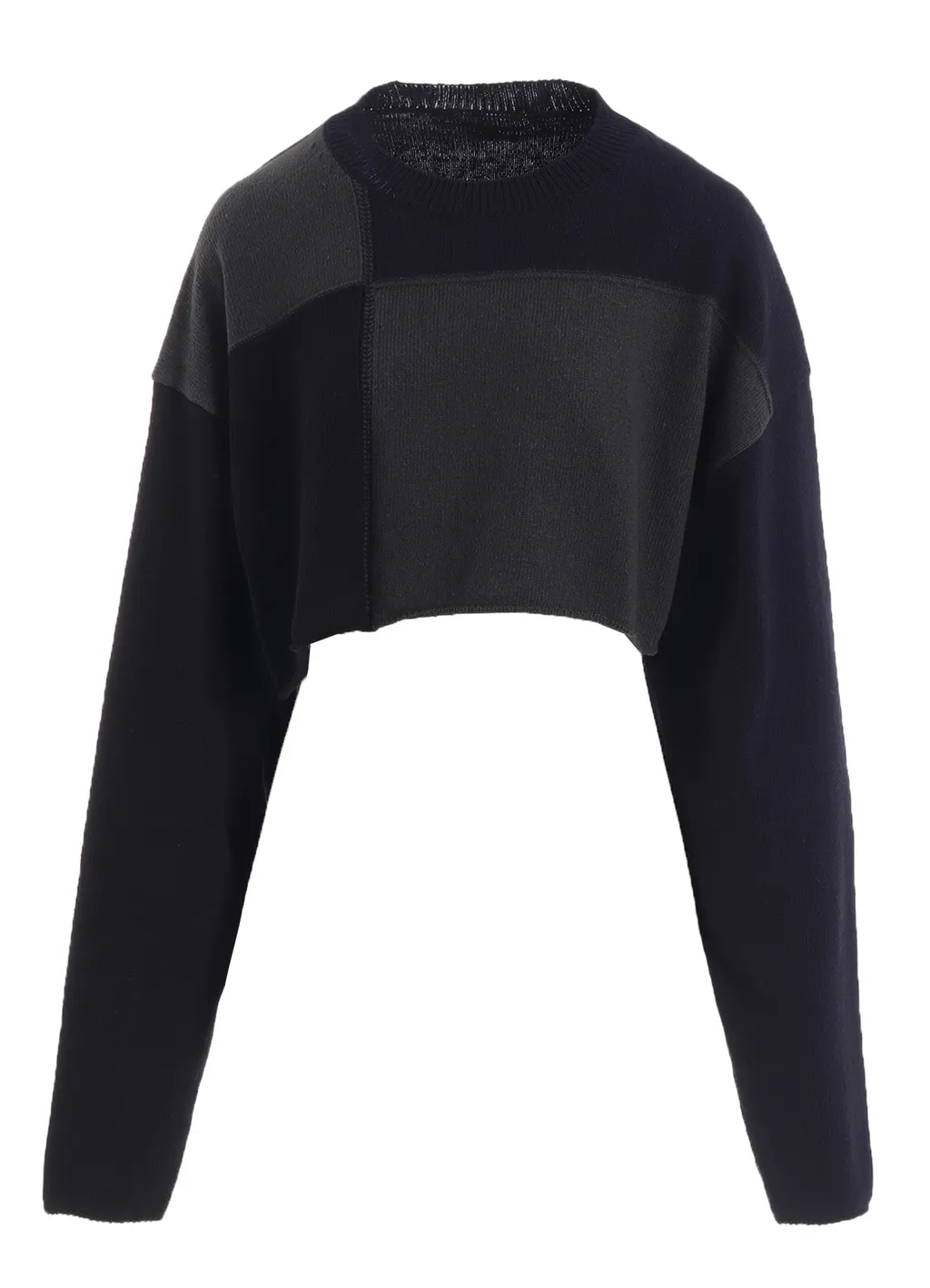 Hard-Twisted Block Intarsia Round Neck Short Pullover