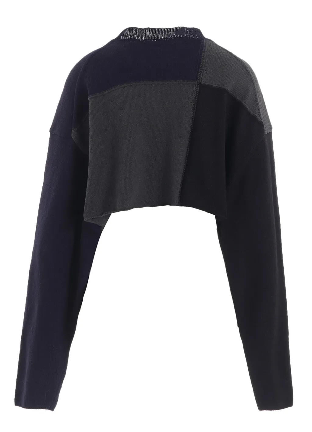 Hard-Twisted Block Intarsia Round Neck Short Pullover