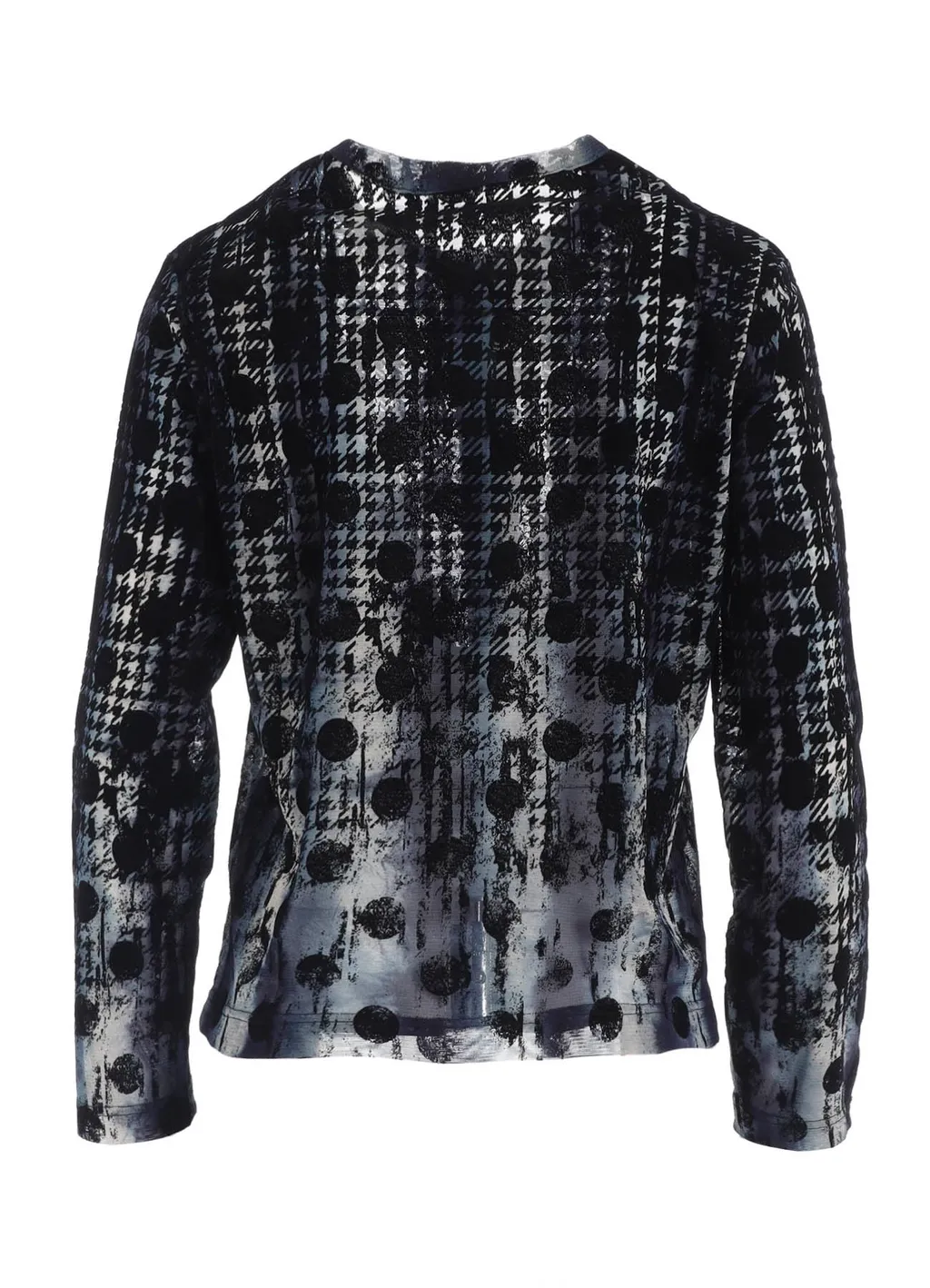 Houndtooth Dots Tulle Round Neck Long Sleeve Cardigan