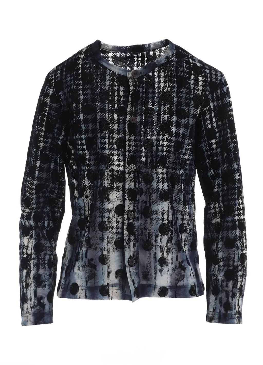 Houndtooth Dots Tulle Round Neck Long Sleeve Cardigan