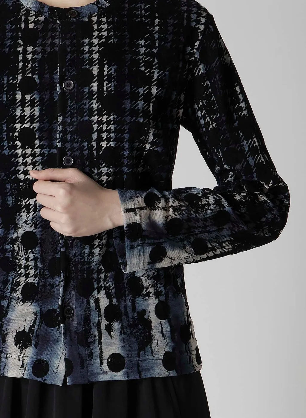 Houndtooth Dots Tulle Round Neck Long Sleeve Cardigan
