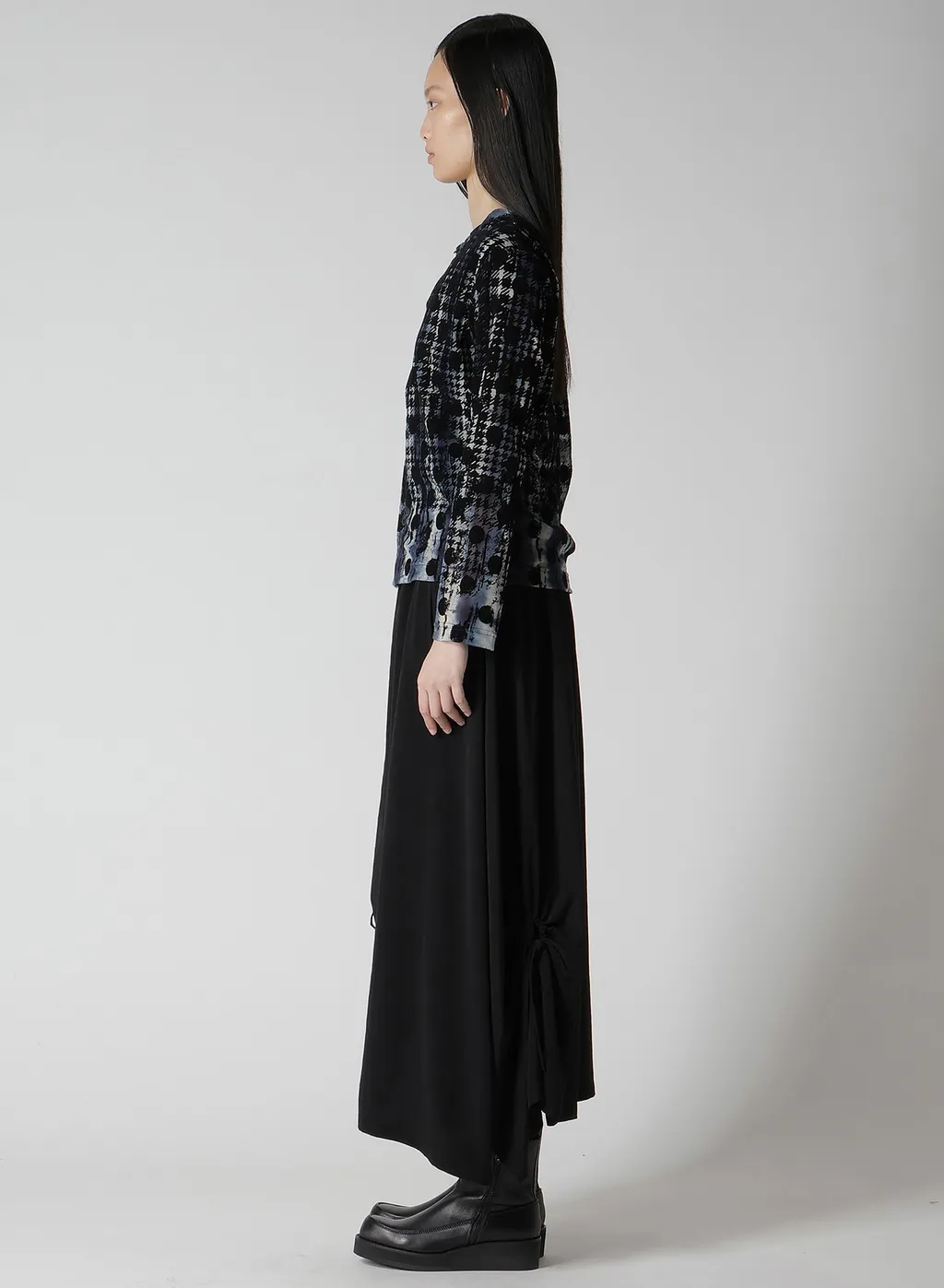 Houndtooth Dots Tulle Round Neck Long Sleeve Cardigan