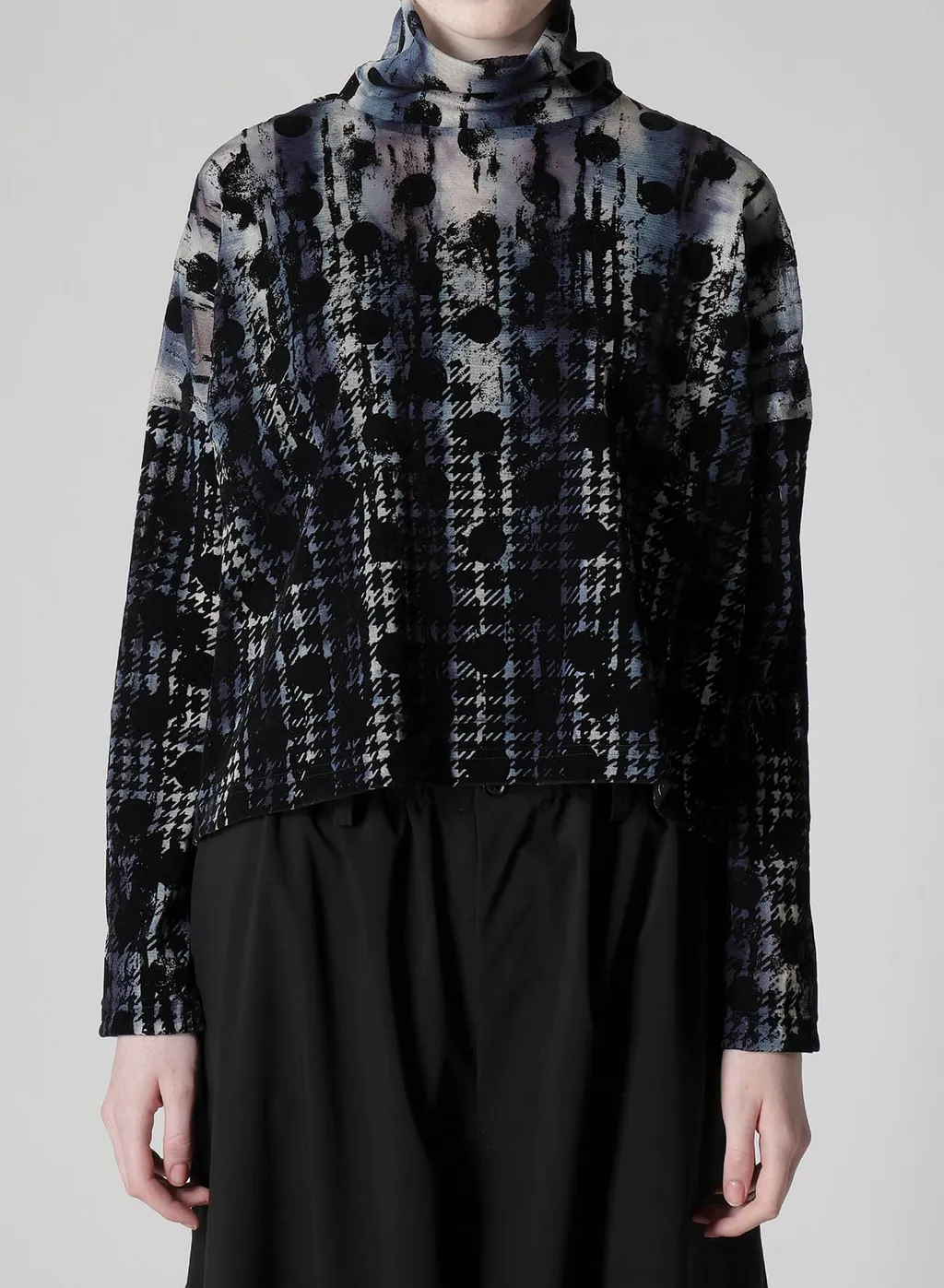 Houndtooth Dots Tulle Cropped High-Neck T