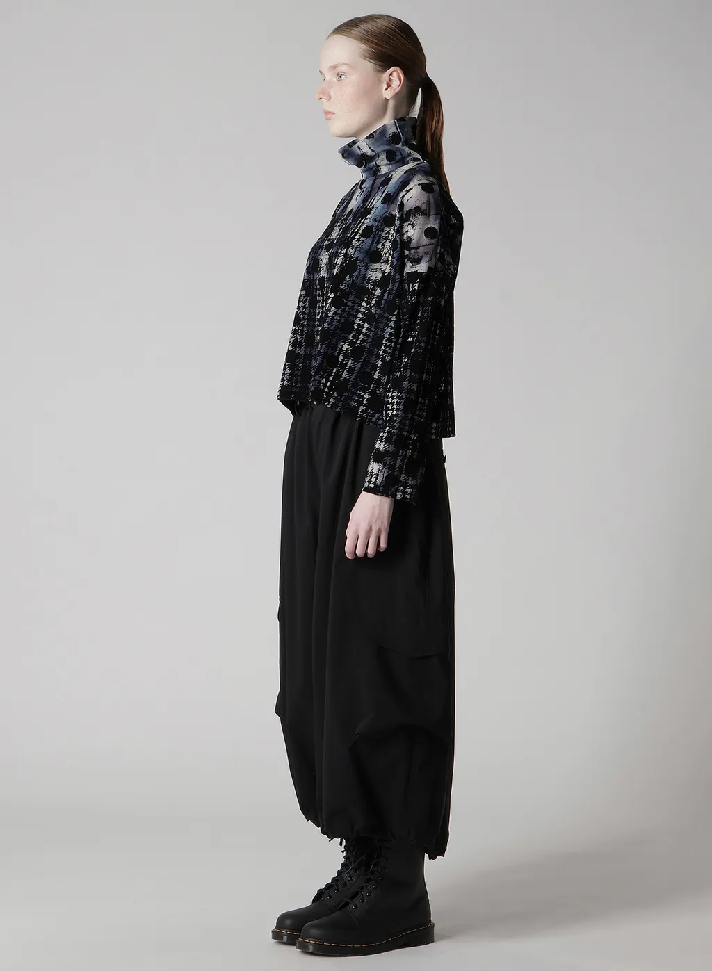 Houndtooth Dots Tulle Cropped High-Neck T