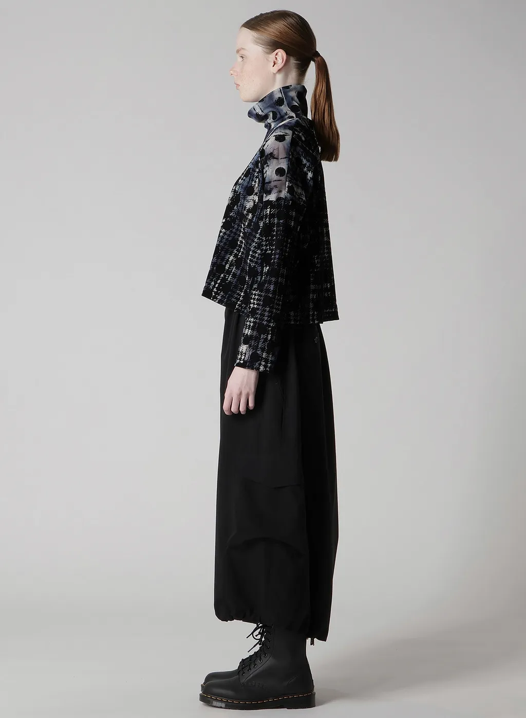Houndtooth Dots Tulle Cropped High-Neck T
