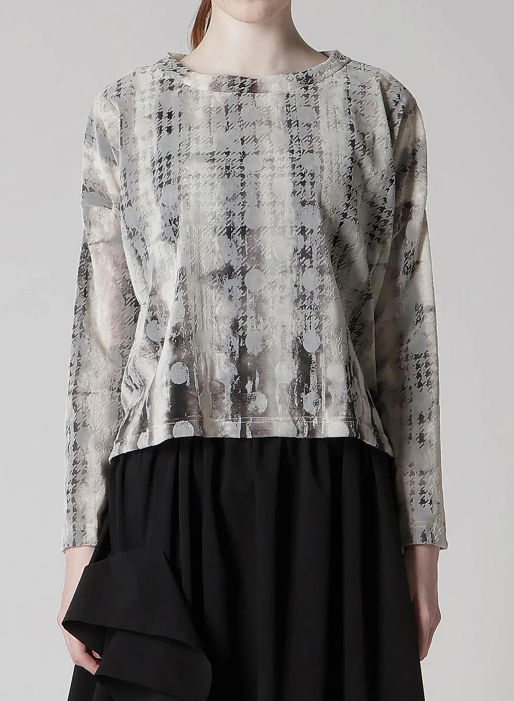 Houndtooth Dots Tulle Cropped Round Neck T