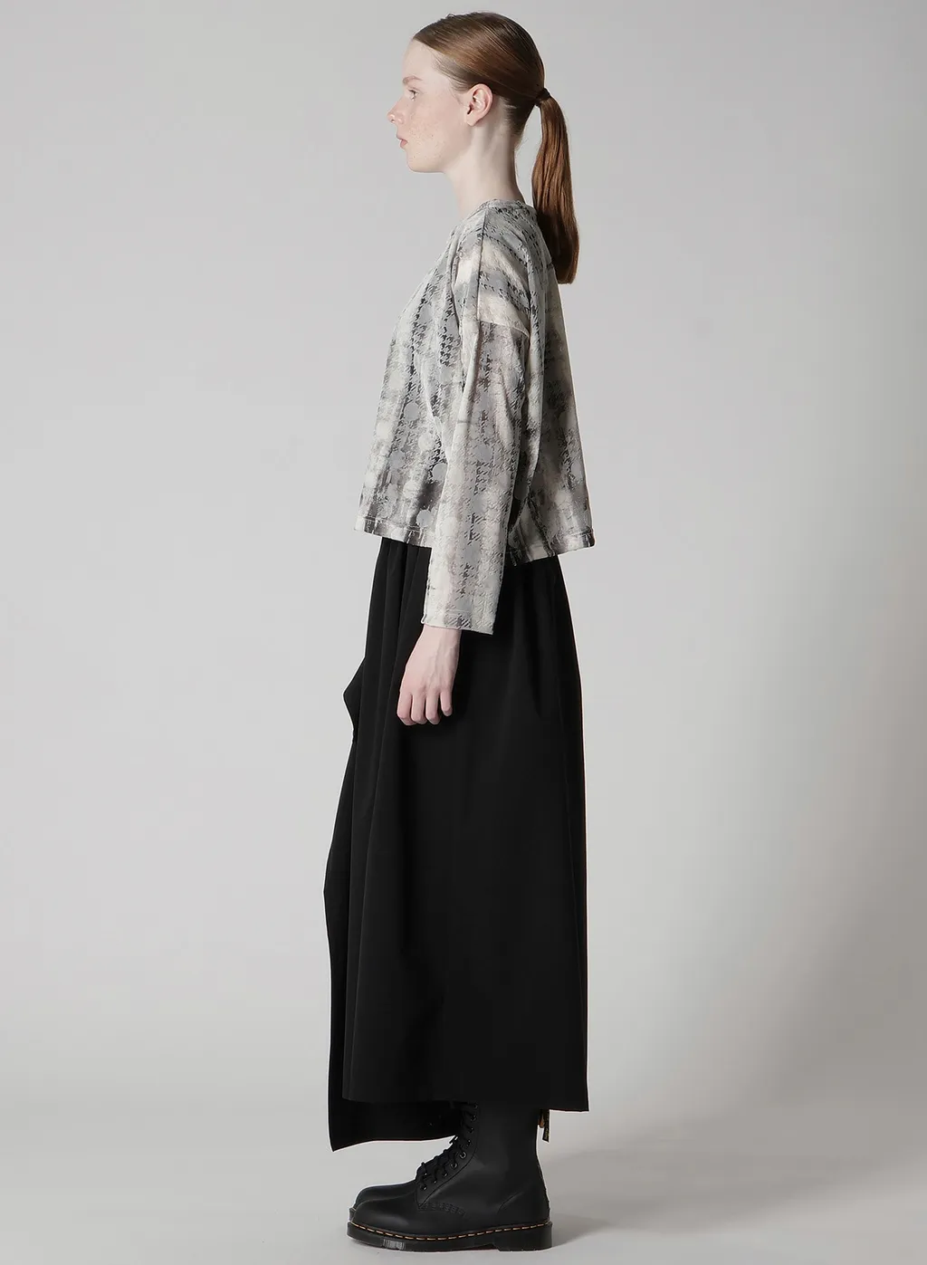 Houndtooth Dots Tulle Cropped Round Neck T