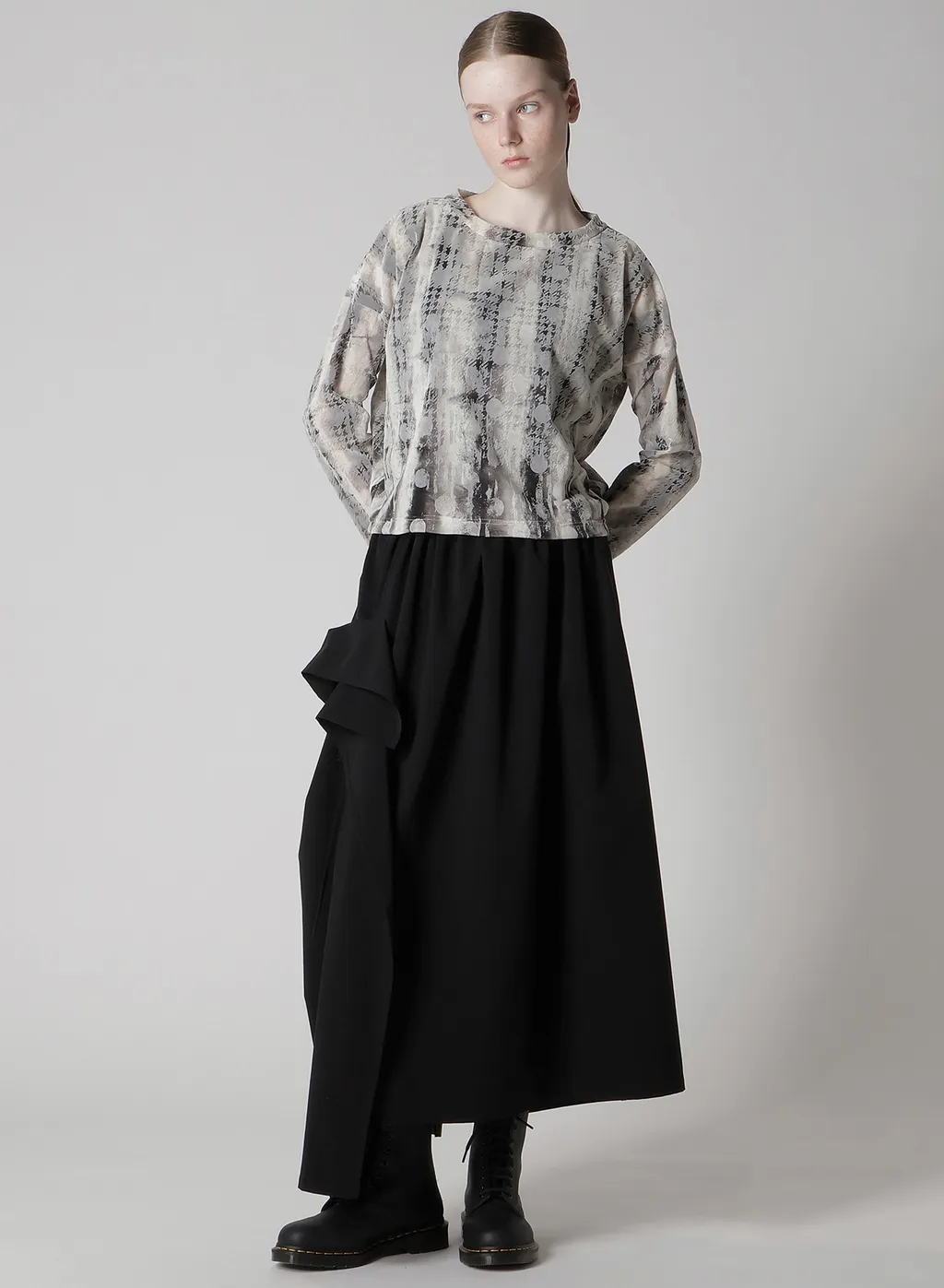 Houndtooth Dots Tulle Cropped Round Neck T