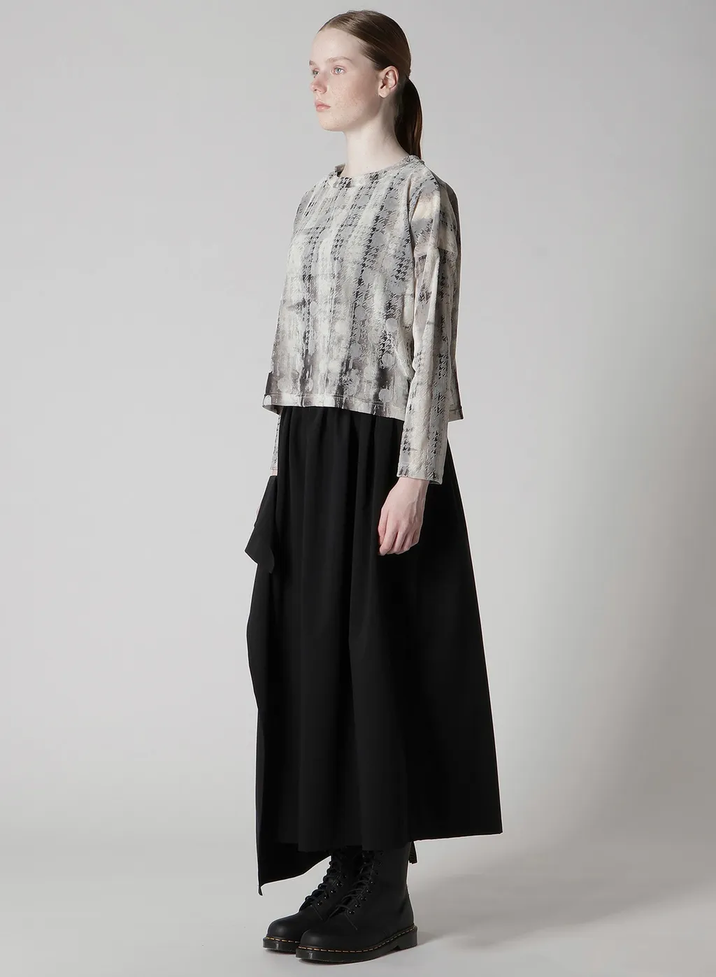 Houndtooth Dots Tulle Cropped Round Neck T