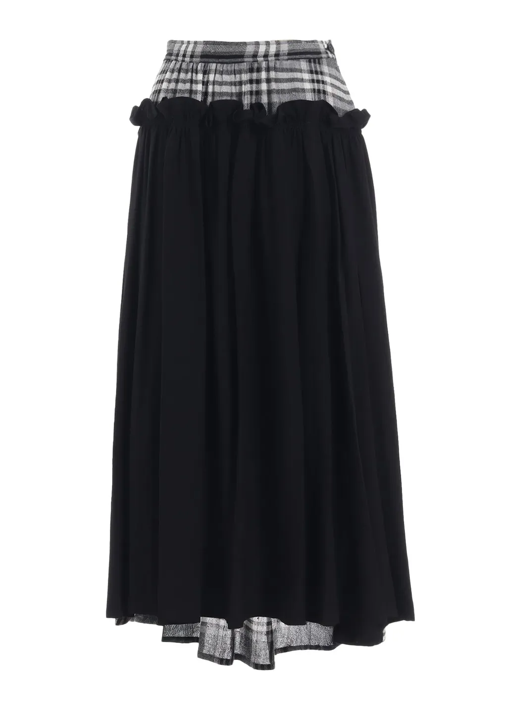 Gauze Plaid Frill Gather Skirt