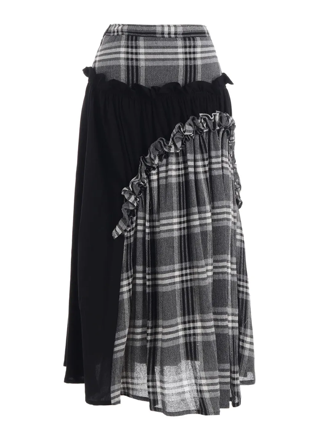 Gauze Plaid Frill Gather Skirt