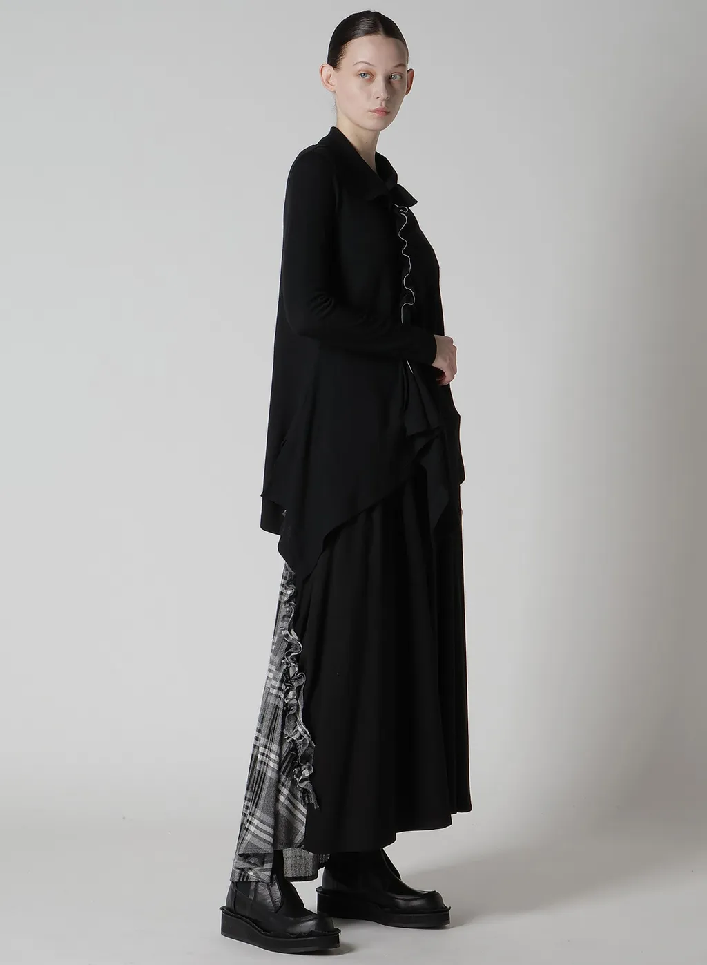 Gauze Plaid Frill Gather Skirt