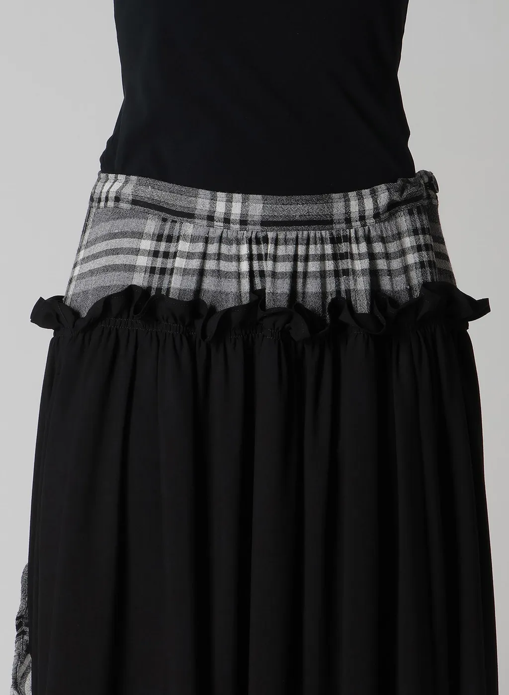 Gauze Plaid Frill Gather Skirt