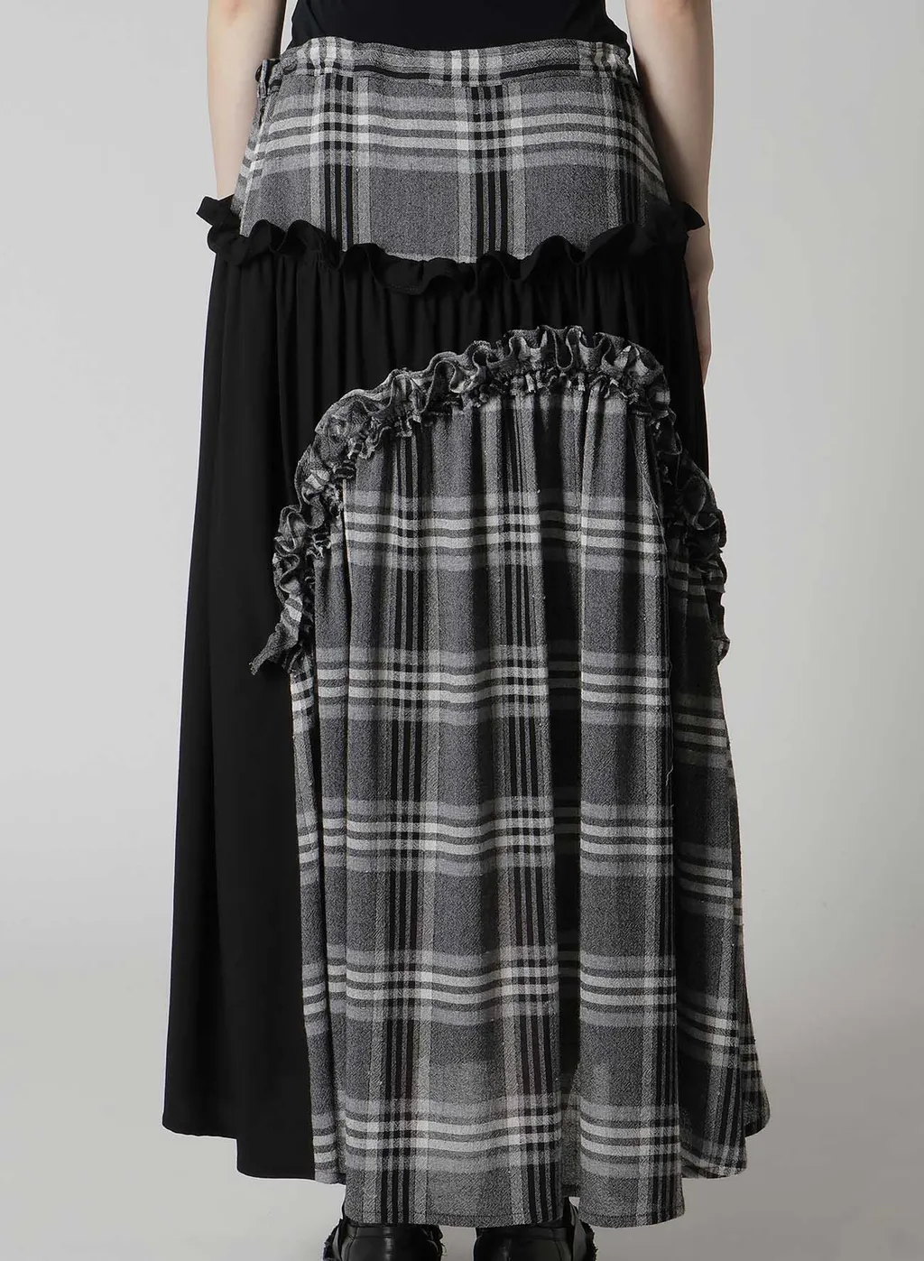 Gauze Plaid Frill Gather Skirt