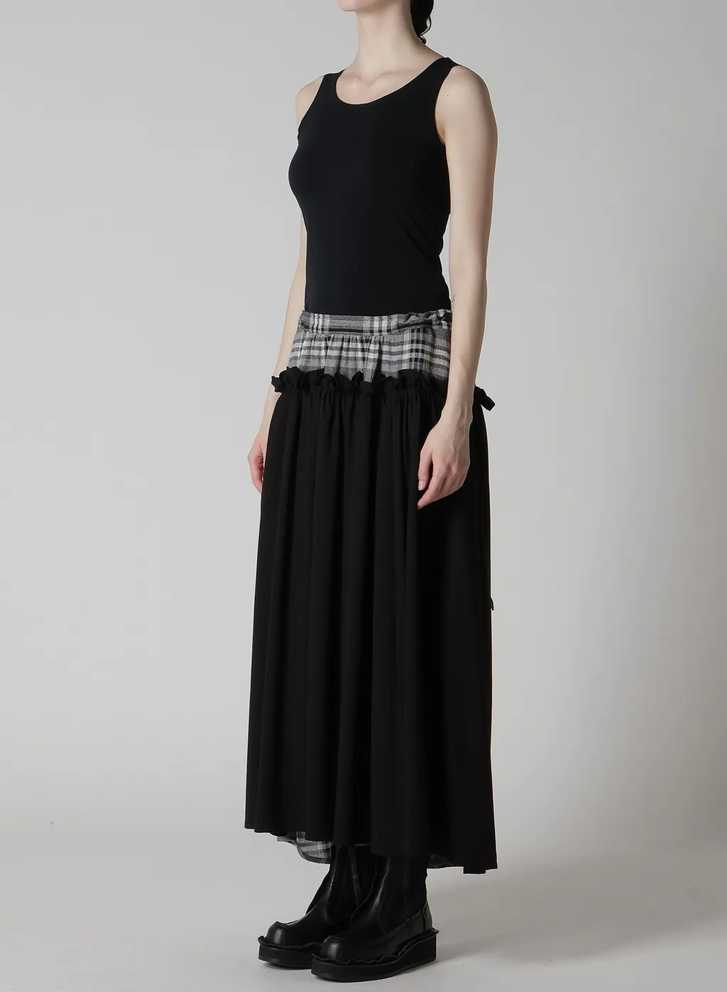 Gauze Plaid Frill Gather Skirt
