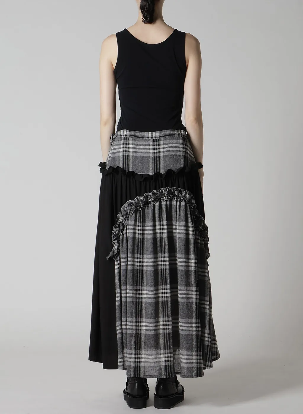 Gauze Plaid Frill Gather Skirt