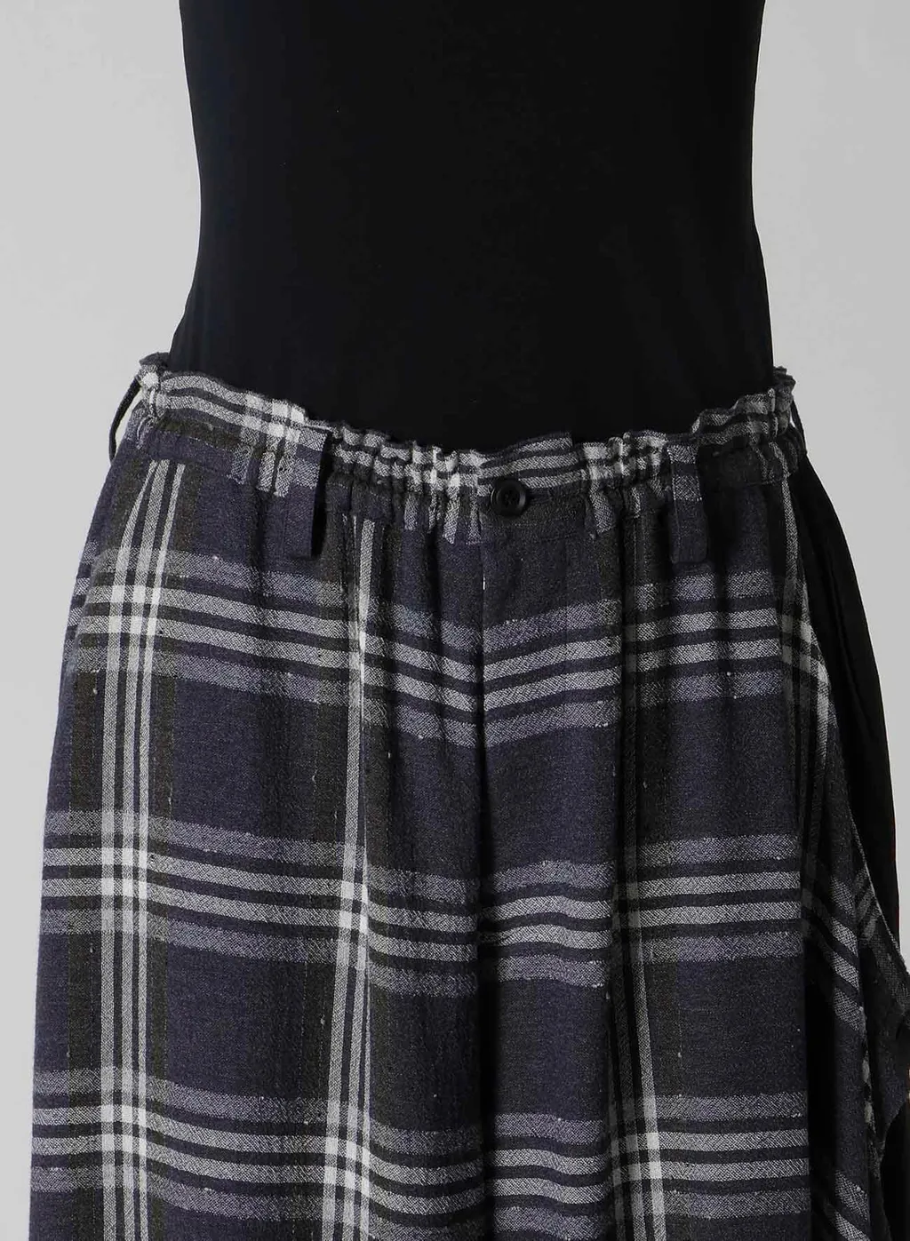 Gauze Plaid Left Double Button Open Pants