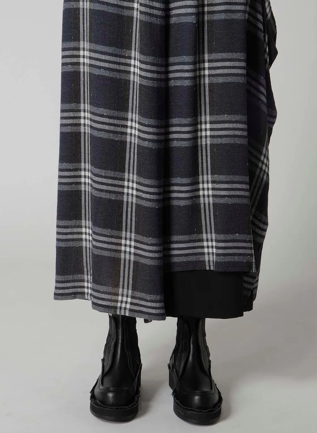 Gauze Plaid Left Double Button Open Pants