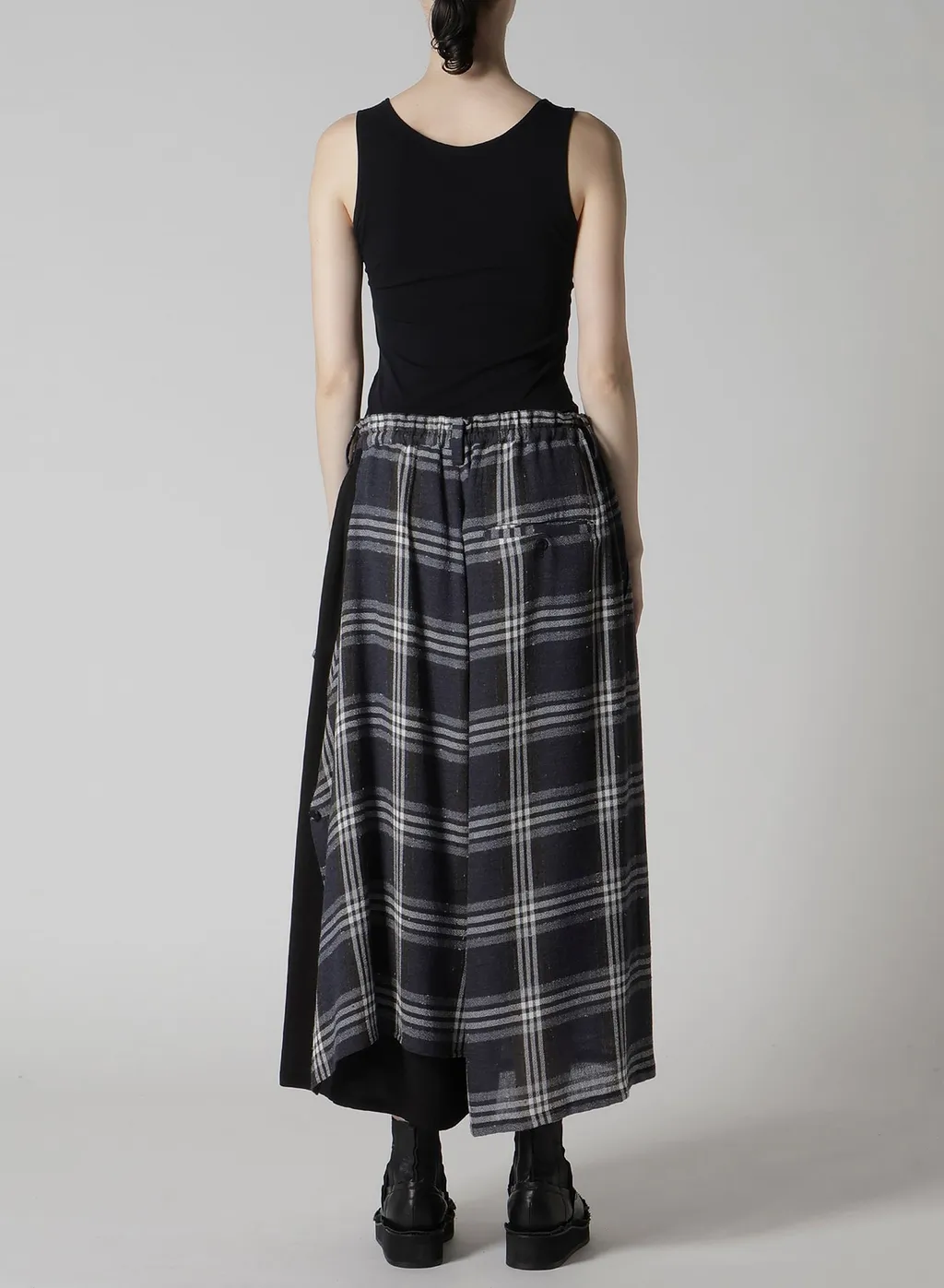 Gauze Plaid Left Double Button Open Pants