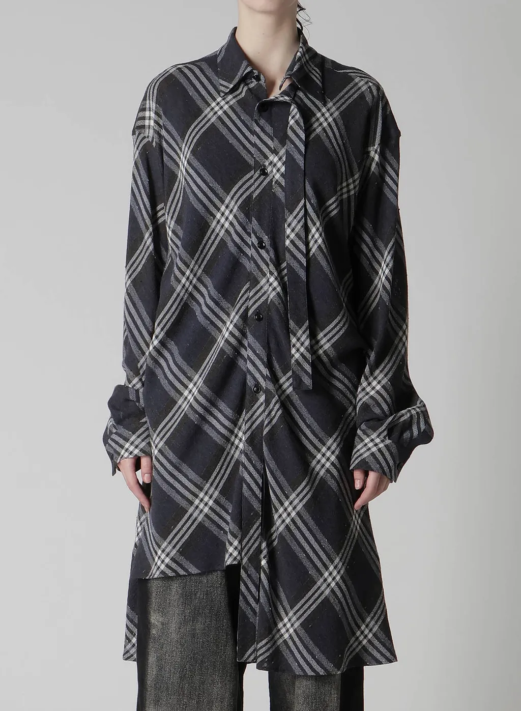 Gauze Plaid Hanging Placket Blouse