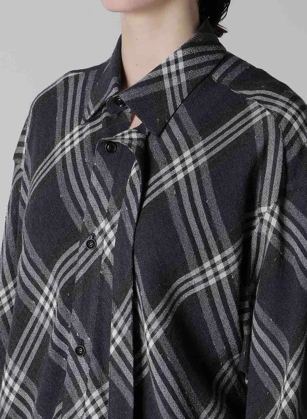 Gauze Plaid Hanging Placket Blouse