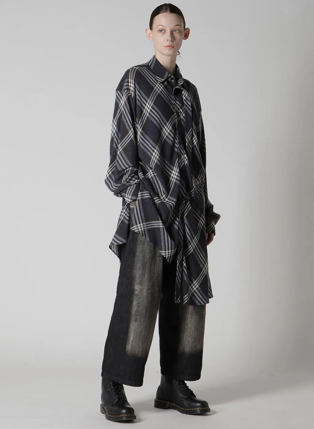 Gauze Plaid Hanging Placket Blouse