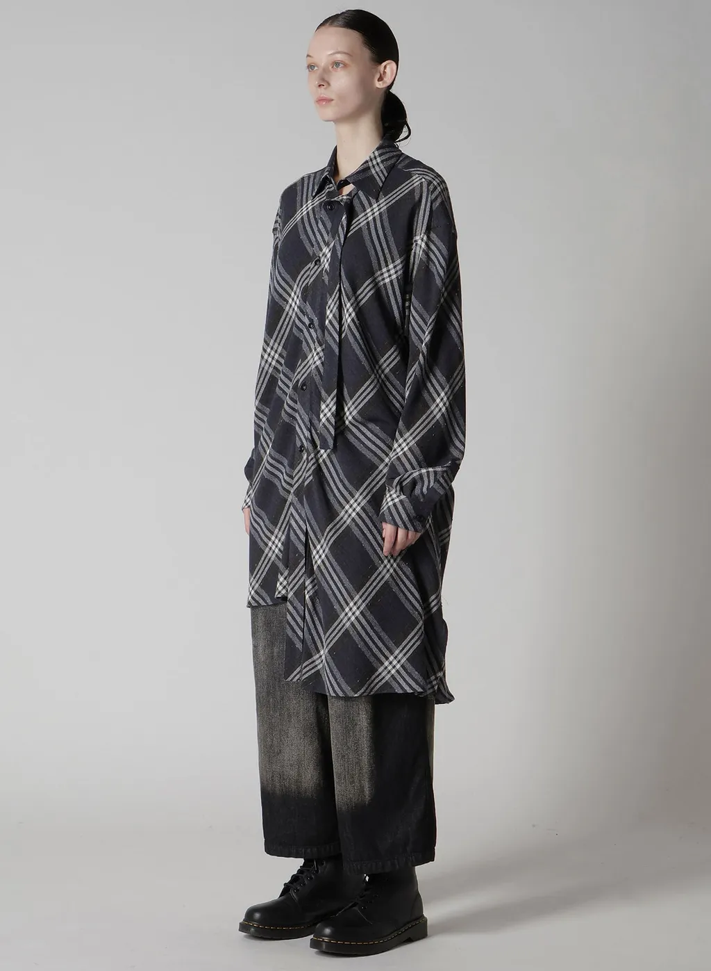 Gauze Plaid Hanging Placket Blouse