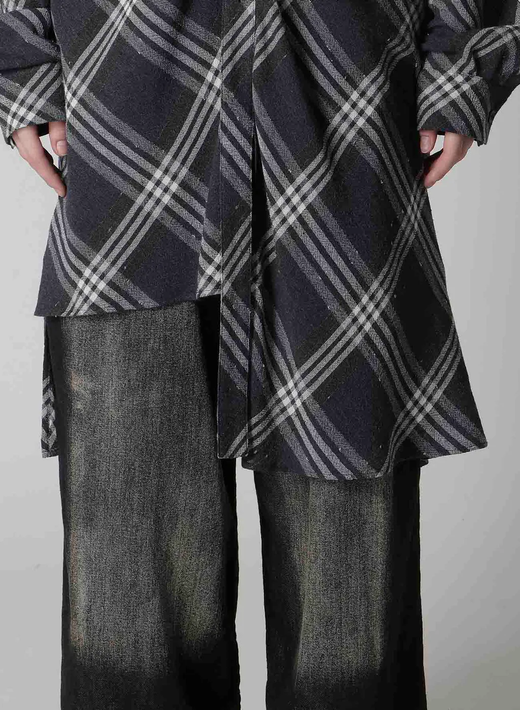Gauze Plaid Hanging Placket Blouse