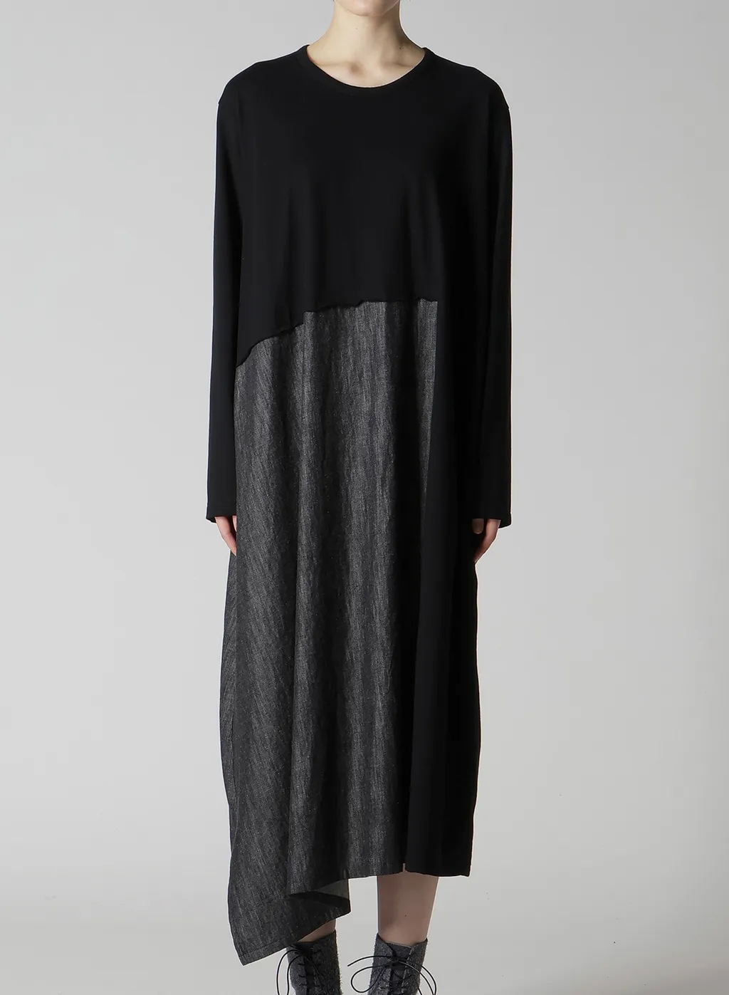 Denim Combination Long Sleeve Dress
