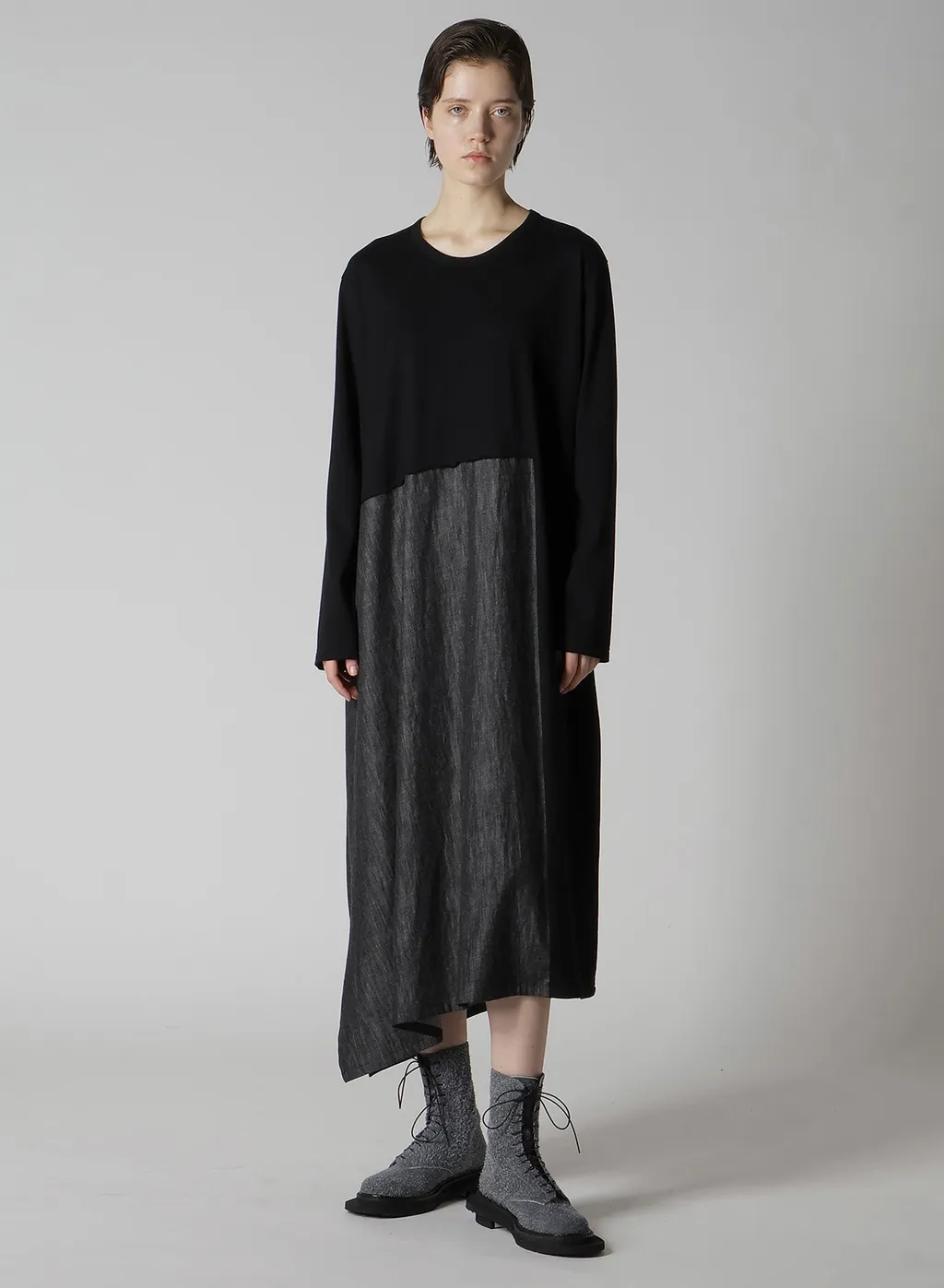 Denim Combination Long Sleeve Dress