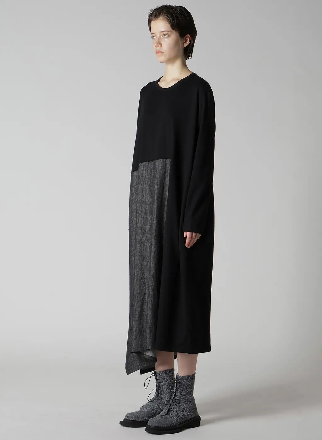 Denim Combination Long Sleeve Dress