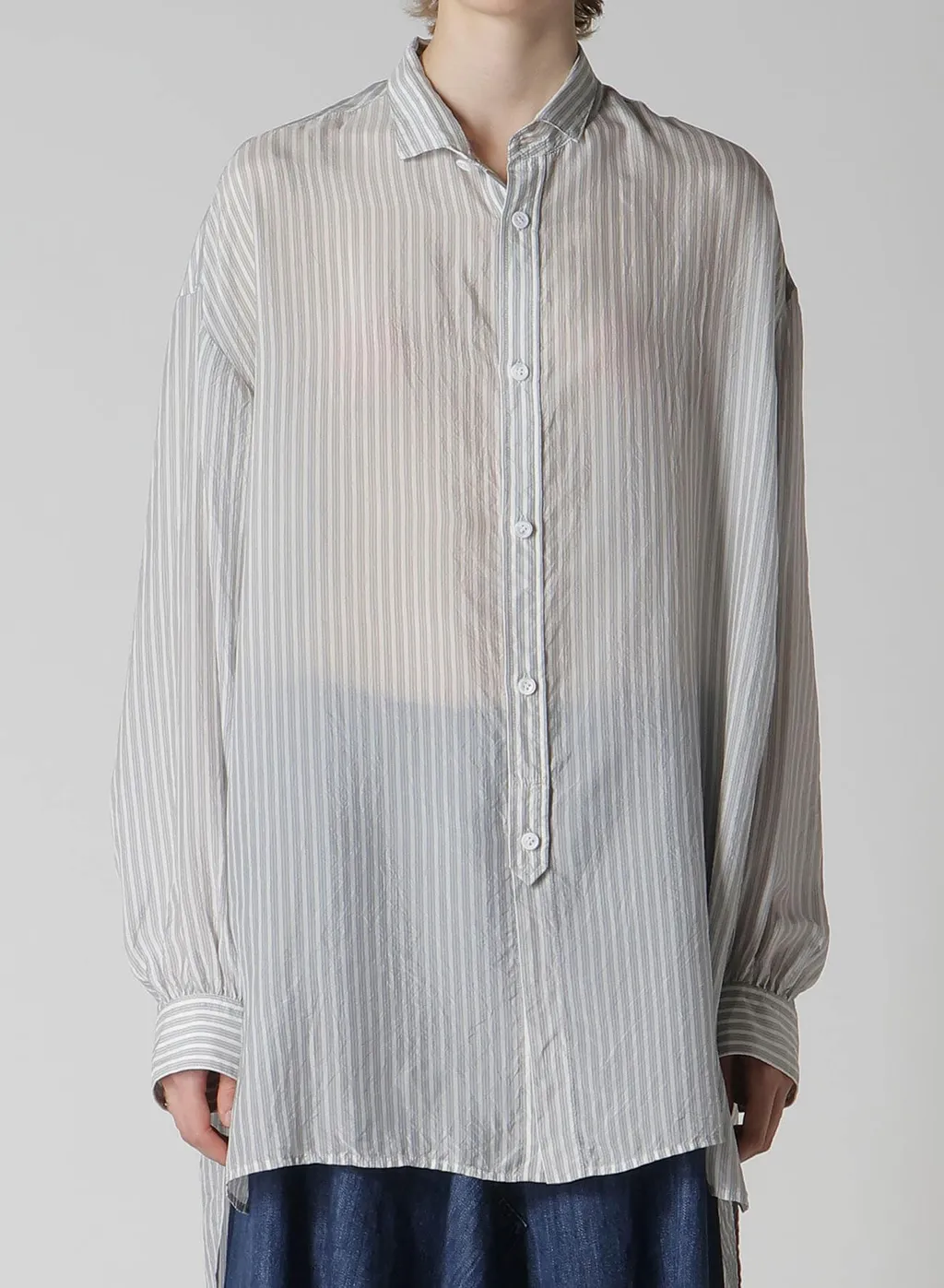 Cupro Stripe Design Collar Big Blouse