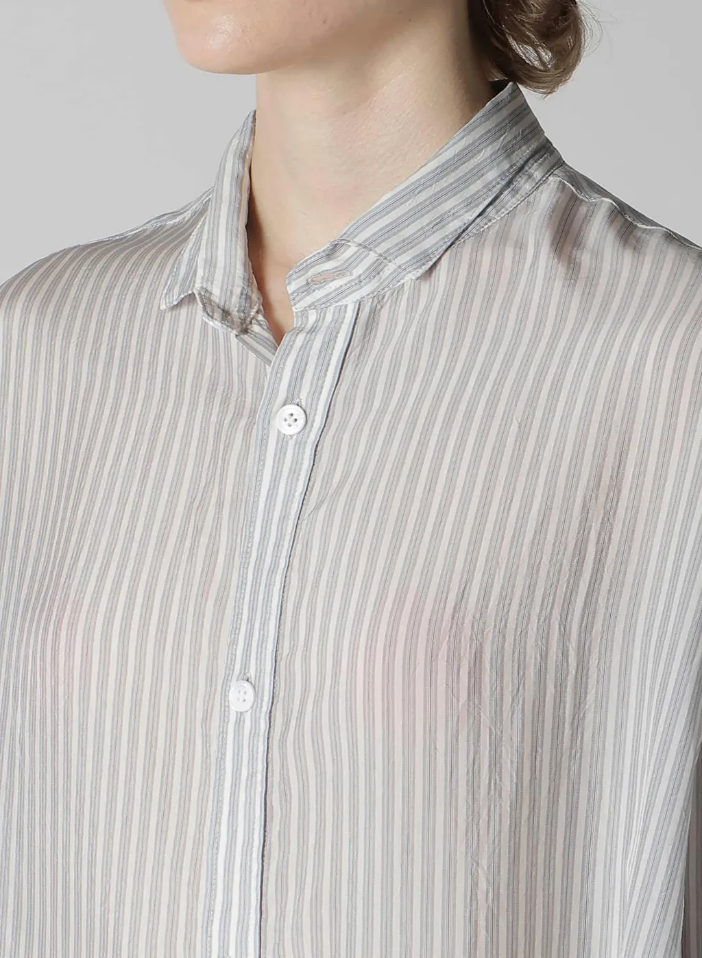 Cupro Stripe Design Collar Big Blouse