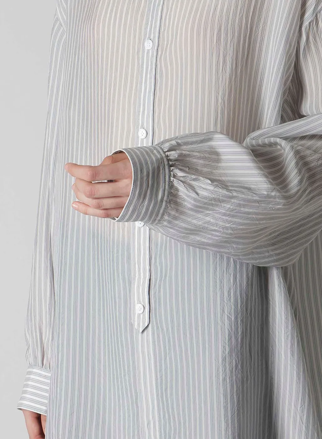 Cupro Stripe Design Collar Big Blouse