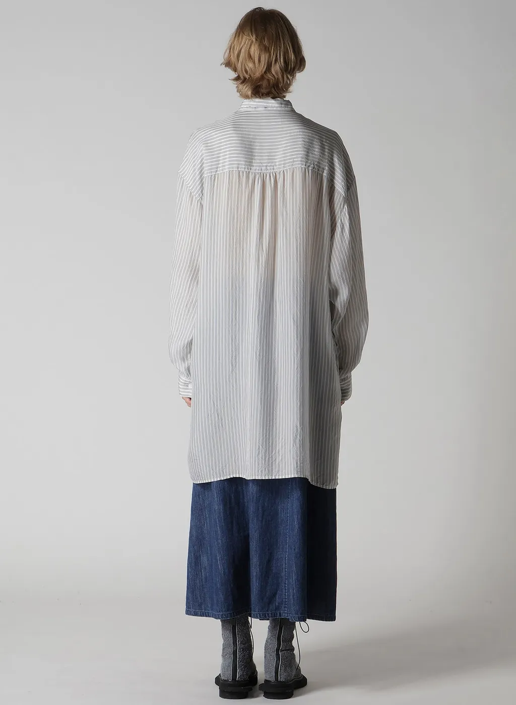 Cupro Stripe Design Collar Big Blouse