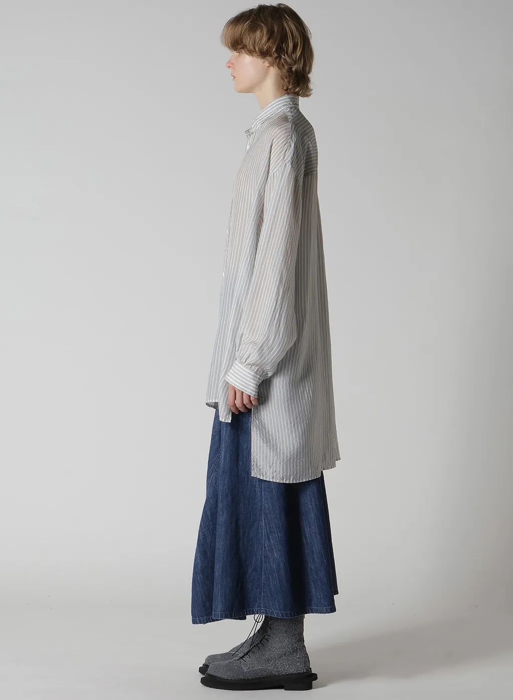 Cupro Stripe Design Collar Big Blouse
