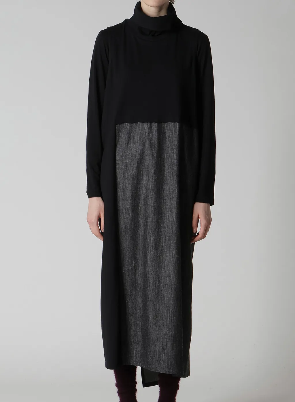 Denim Combination High Neck Dress