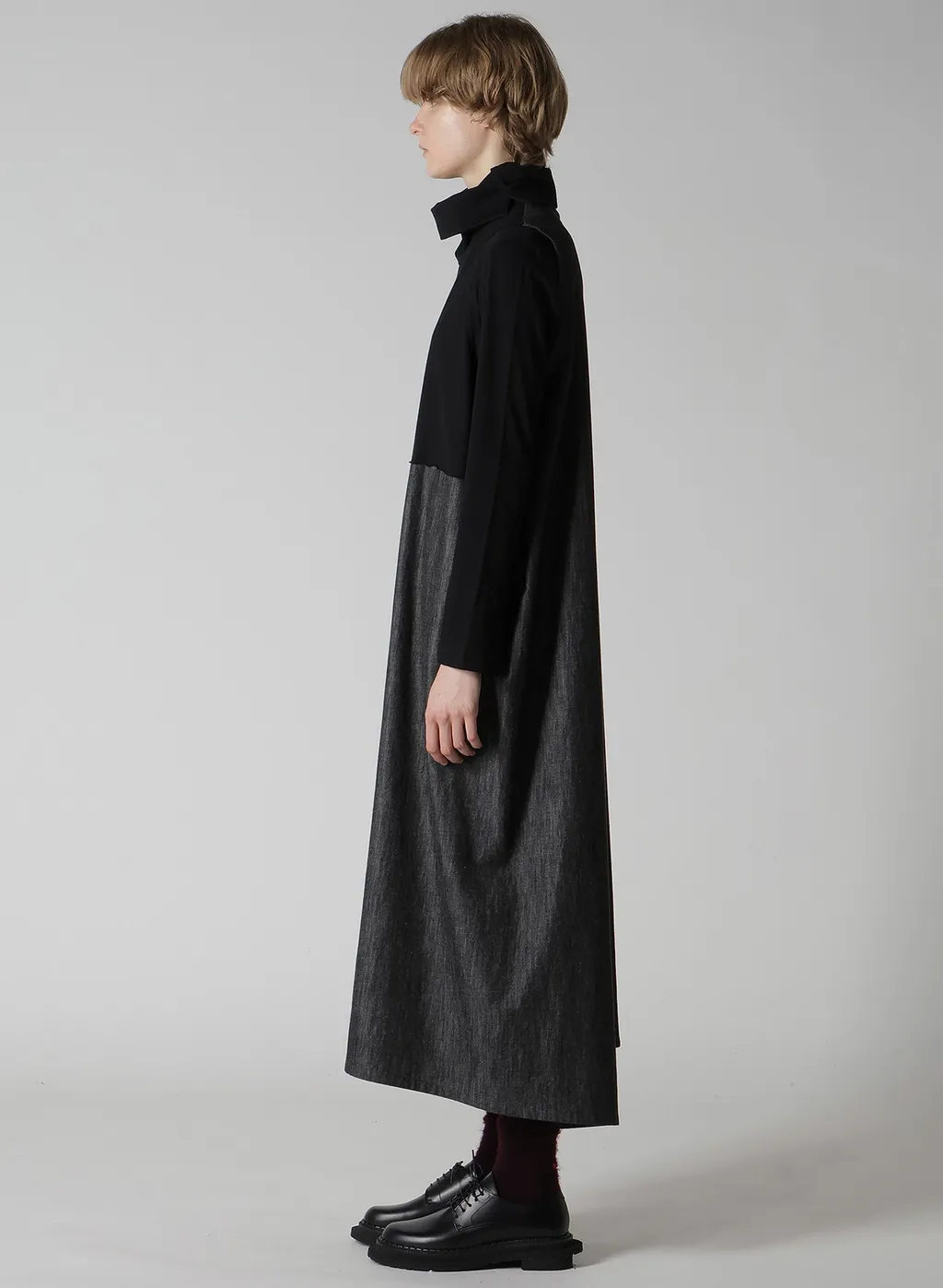 Denim Combination High Neck Dress