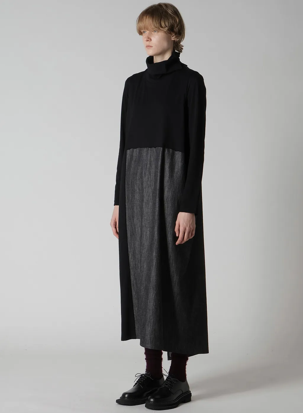 Denim Combination High Neck Dress