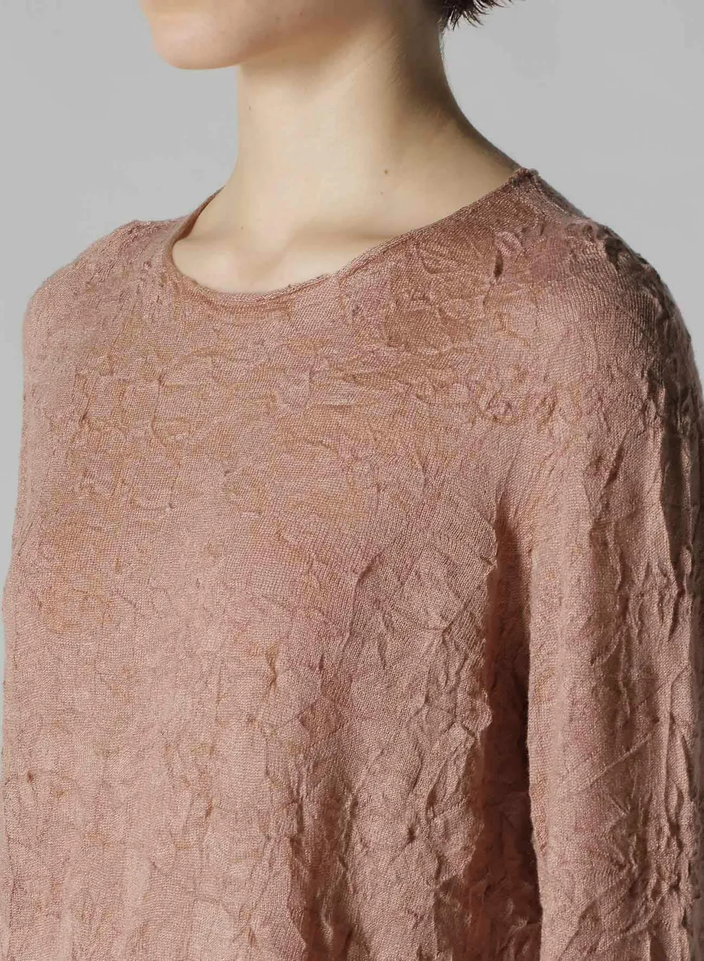 Round Neck Wrinkled Long Sleeve Pullover