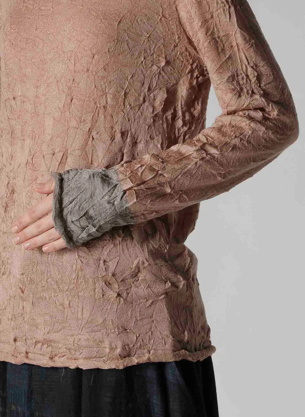 Round Neck Wrinkled Long Sleeve Pullover