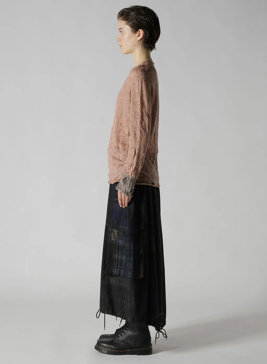 Round Neck Wrinkled Long Sleeve Pullover