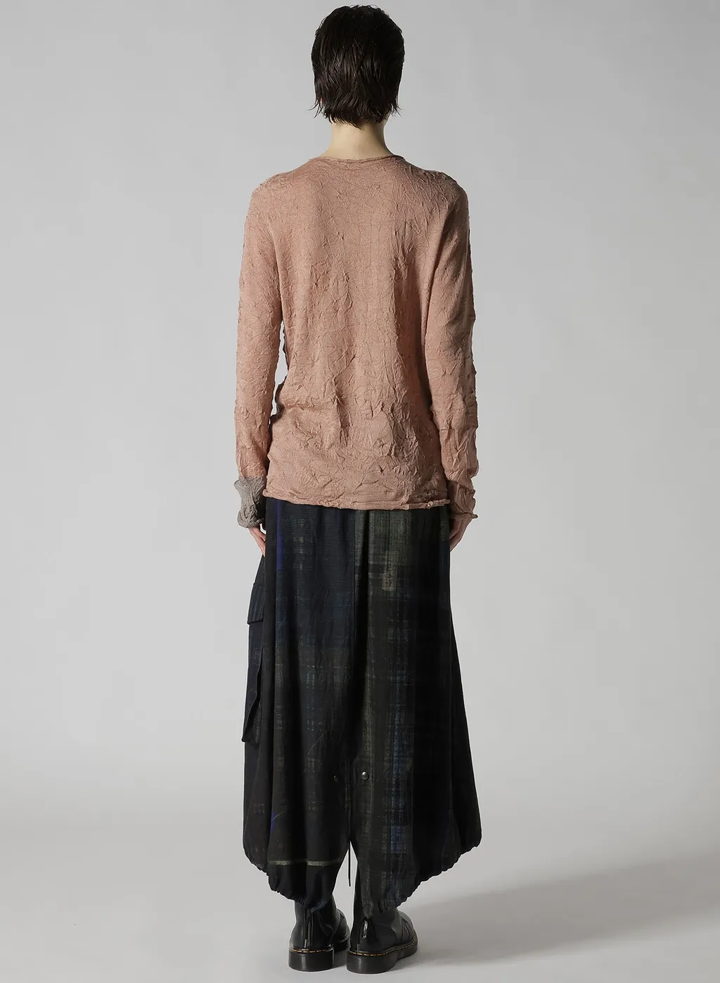 Round Neck Wrinkled Long Sleeve Pullover