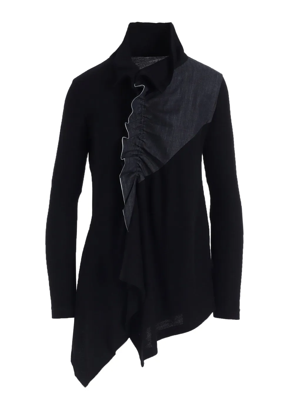 Rib/Denim Combination Flare T With Gathers