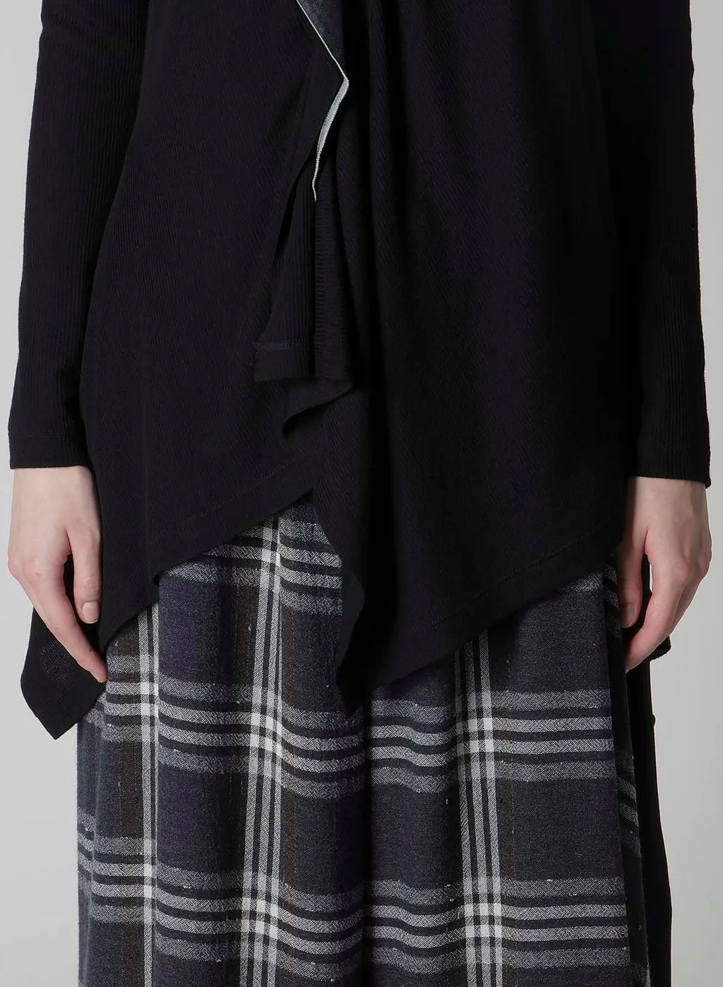 Rib/Denim Combination Flare T With Gathers